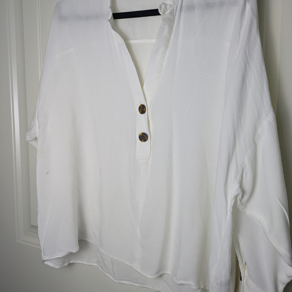 Zara Wmns 3/4 Sleeve SzXL Oversized Preppy Boho Chic Blouse